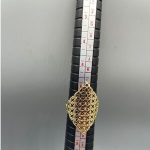 Gold Tone Lattice Openwork Diamond Shape Statement Ring Size 7 Geometric